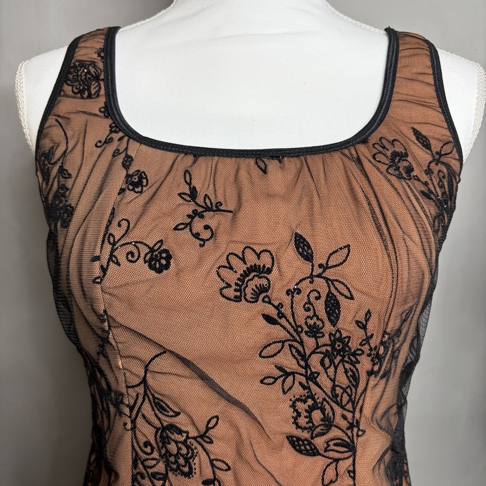 Vintage Y2K Brown Black Floral Lace Mesh Top Petite S/L Whimsigoth Fairy JTB - Picture 6 of 11